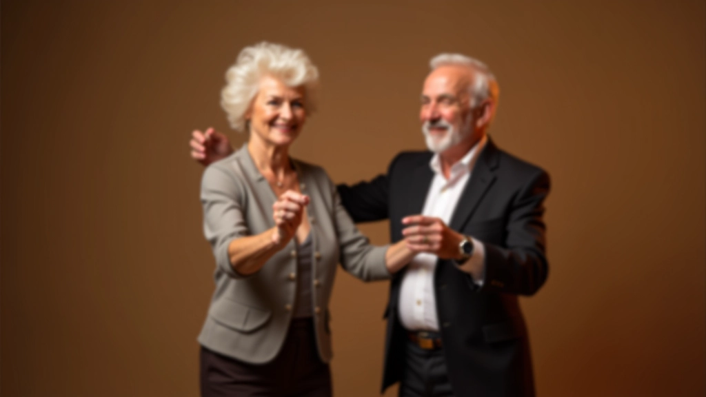Mature couple performing bachata dance with elegant posture and connection