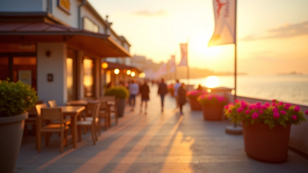 Scenic view of Pärnu beach town with dance venue entrance and summer evening atmosphere