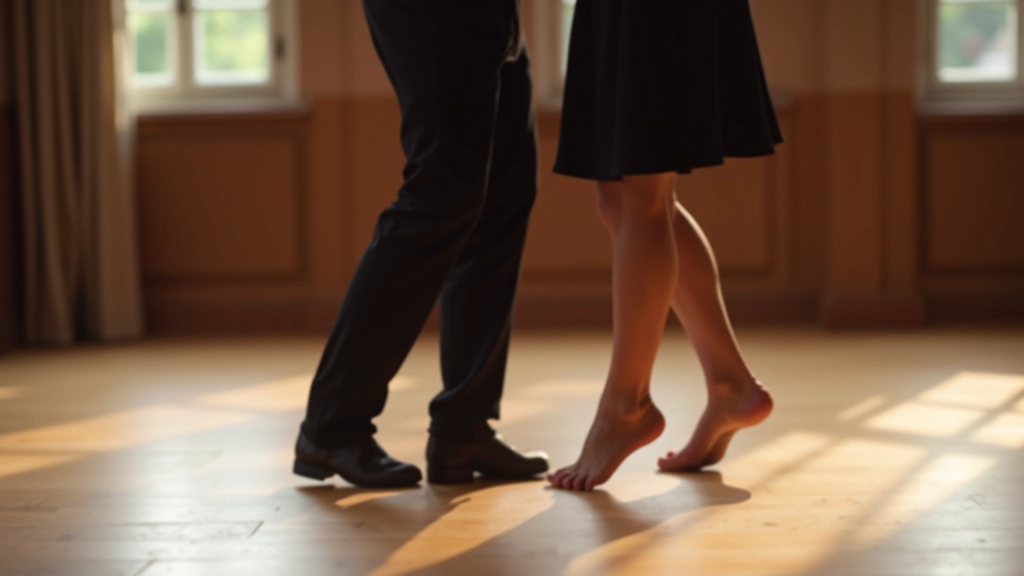 Close-up of dancers feet during bachata dance showing proper footwork and floor connection
